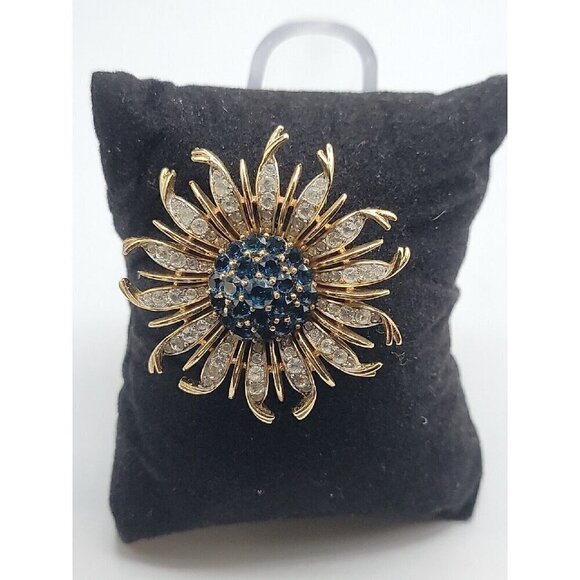 Crown Trifari Alfred Philippe Brooch Invisible Set Blue Sunburst RARE BROOCH - Picture 13 of 16
